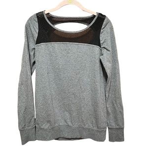 Fabletics Open Back Gray Work Out Top with Black Netting Size XS